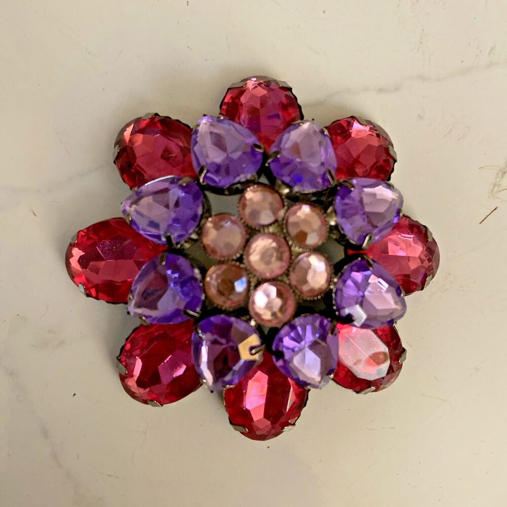 Vintage Pink Raspberry Flower Brooch 2.5” 3D Layered Art Deco Statement Pin Prom